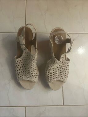 SO Women’s Cream Woven Slingback Open Toe Wedge Sandals
